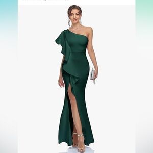 NWT one shoulder ruffled split mermaid evening gown small